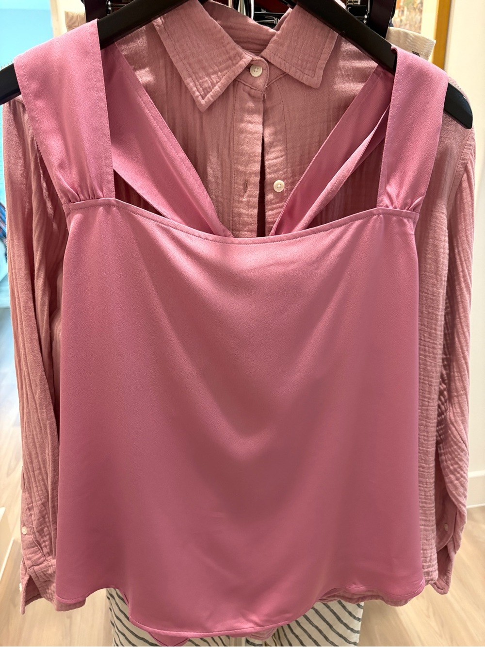 Ann Taylor Pink Sleeveless Square Neck Blouse Bow Back Racerback Sz L NWT